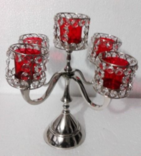 Silver And Red Candle Stand For Decoration