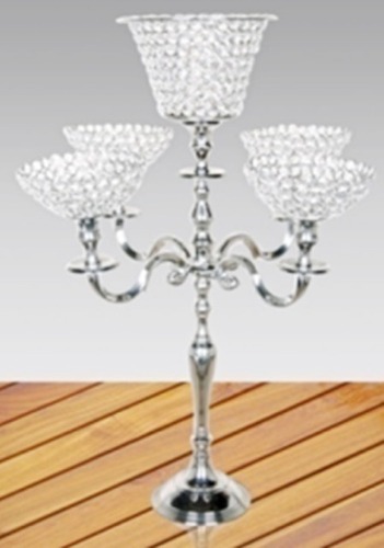 Silver Five Arm Candle Holder With Crystal Lotus