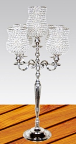 Silver Decorative Five Arm Candle Holder With Crystal