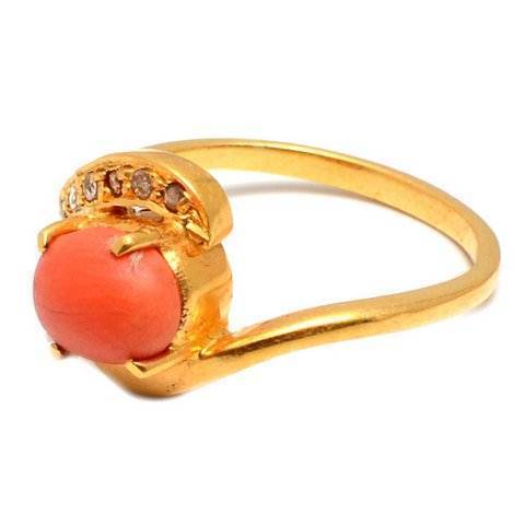 Red Coral & Diamond Gemstone Ring