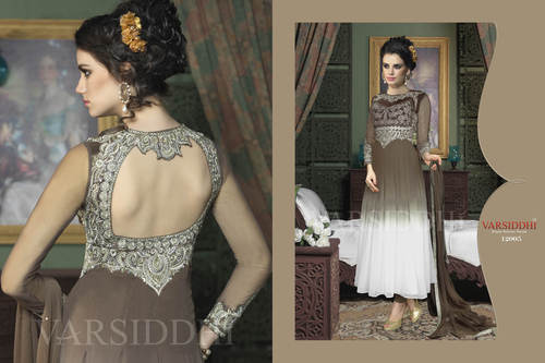 Designer Embroidery Fancy Suits - Silk Blend, Floor-Length, Brown | Elegant Design, Fine Embroidery, Perfect Fit, Durable Stitching