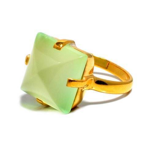 Round Sea Green Chalcedony Gemstone Ring