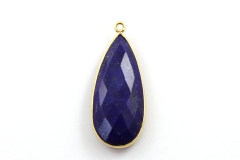 Lapis Lazuli Gemstone Connector - 2 Micron Vermeil, 925 Sterling Silver, Faceted Pear Shape, Oval Design, Weight 10-25 Grams
