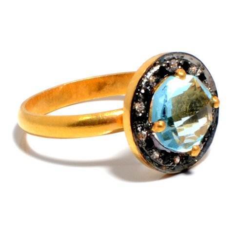 Blue Topaz & Diamond Gemstone Ring