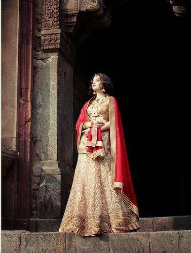 Elegant Beige and Red Wedding Lehenga