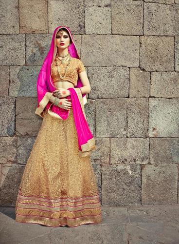 Royal wedding Bridal Beige and Pink Lehenga