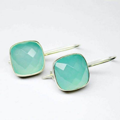 Square Aqua Chalcedony Gemstone Men's Cufflinks