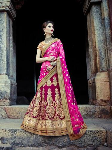 Royal Pink Embroidered Wedding Bridal Lehenga 7394