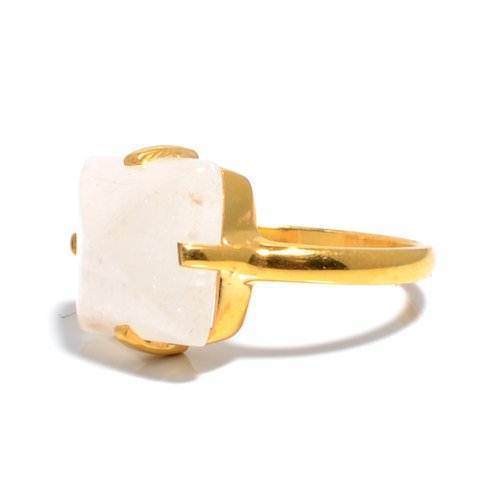 Round Milky Chalcedony Gemstone Ring