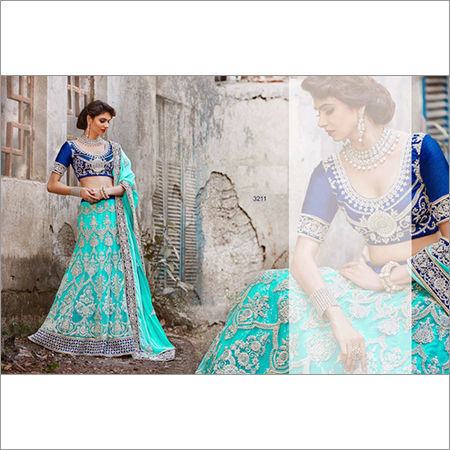 Elegent Light Blue Bollywood Lehenga Indian Wedding 3211