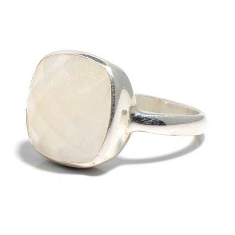 Round Rainbow Moonstone Gemstone Ring