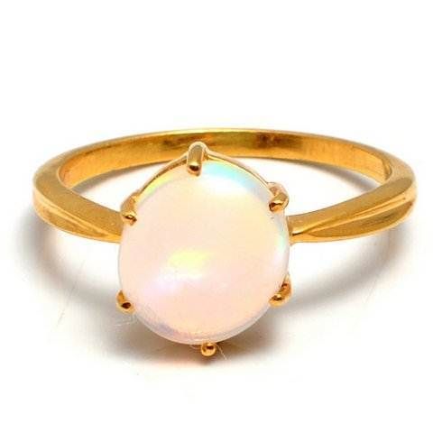 Round Rainbow Moonstone Gemstone Ring