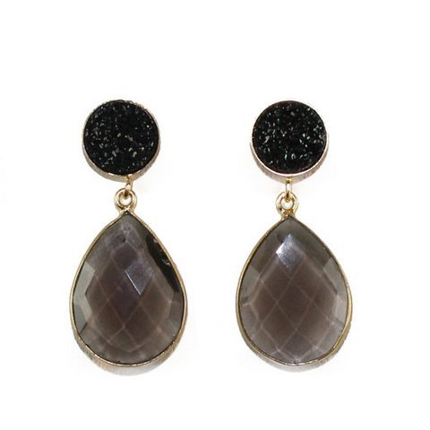 Oval Smoky Topaz & Durzy Gemstone Earring