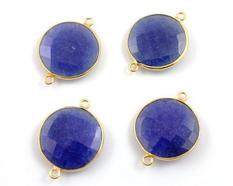 Dyed Sapphire Gemstone Connector - 2 Micron Vermeil, 925 Sterling Silver, Round Faceted Natural Gemstone, 5-10 Grams