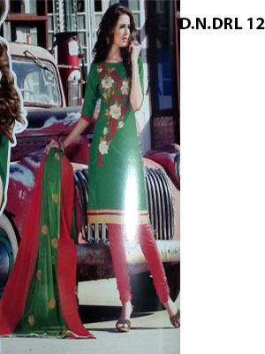 Cotton Punjabi Suit - Green Color, Floral Embroidery, Regular Fit, Variable Length | Stylish Design, Elegant Comfort, Durable Fabric, High Quality