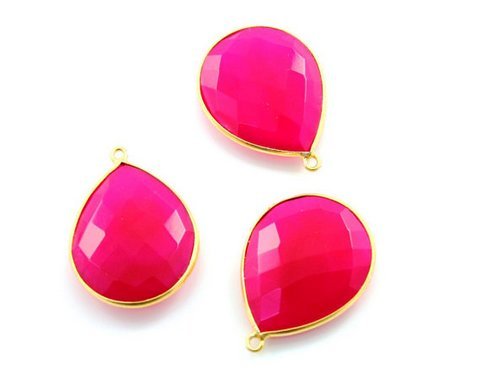Fuchsia Chalcedony Gemstone Connector - 925 Sterling Silver Vermeil, Heart Faceted Shape, Weight 5-15 Grams, Stylish Connector Beads
