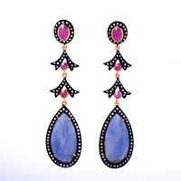 Ruby,Sapphire & Diamond Gemstone Victorian Earring