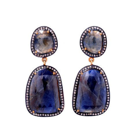 Diamond & Multi Sapphire Gemstone Victorian Earring Gender: Women