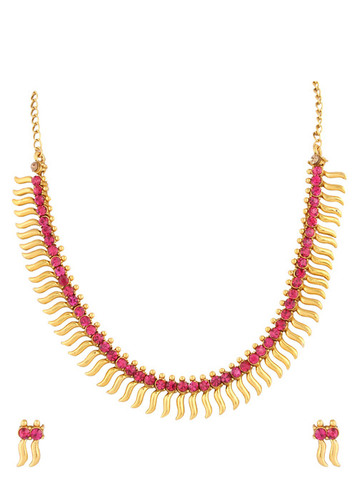 Pink Golden Necklace Set 357