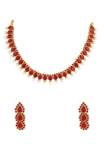 Red Ruby Stone Indian Necklace Set 351
