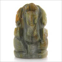 Cat's Eye Gemstone Ganesha Statue - Free 5 Mukhi Rudraksha