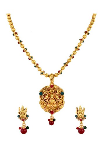 Goddess Laxmi Kundan Necklace Earrings Set 346