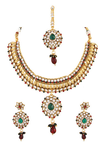 Gold Plated Bridal Necklace Earrings Set 344
