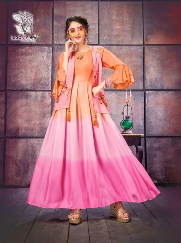 designer long kurti with shrug