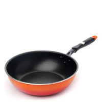 Flat Bottom Wok Pan, Non Stick, Orange