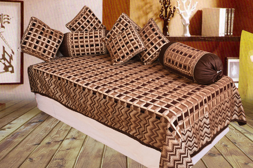 Diwan Sets Sheets - Chenille, 5 Cushion Covers (18x18), 1 Diwan Sheet (54x90), 2 Buster (18x32) | Washable, Embroidered, Use: Home, Hotel