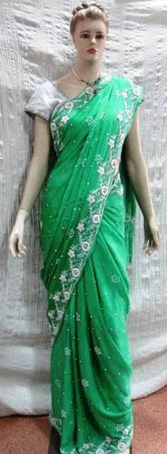 GREEN MOTI WORK SAREE