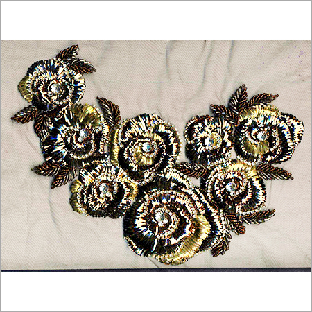 Hand Embroidery - Fabric & Thread 10x5 cm Gold | Floral Design Intricate Detail Durable Elegant
