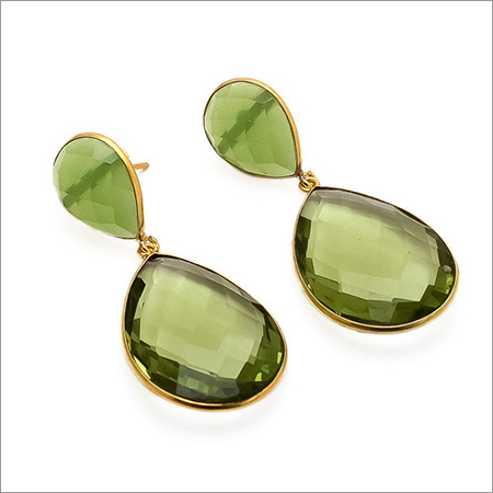 Pear Green Amethyst & Seagreen Chalcedony Gemstone Earring 