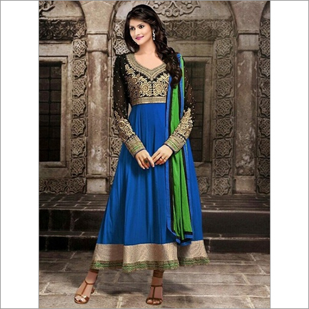 Anarkali Salwar Suit - 60 Gram Kali Fabric, Blue | Elegant Design, Comfortable Fit, Perfect Stitching, 6-Piece Set, Pouch Packaging
