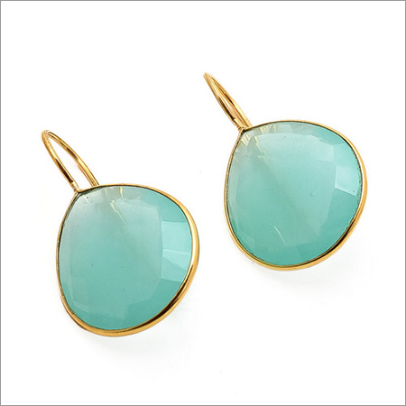Pear Aqua Chalcedony Gemstone Earring