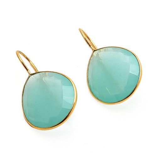 Pear Aqua Chalcedony Gemstone Earring