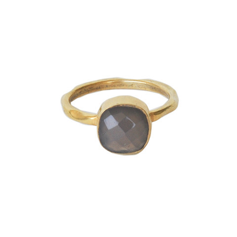 Square Gray Chalcedony Gemstone Ring