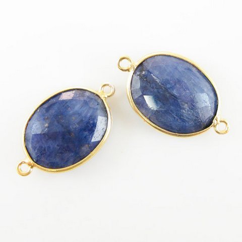 Dyed Sapphire Gemstone Connector - 925 Sterling Silver Vermeil, Oval Faceted Shape, AA Quality, 10-15 Grams Weight