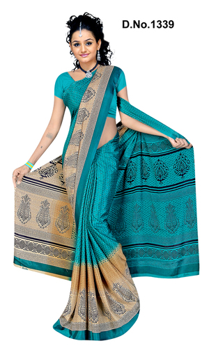 Printed Sarees - Silk Blend, 5.5 Meters, Teal | Vibrant Digital Prints, Soft Fabric, Comfortable Elegant Style