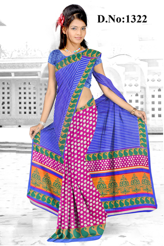 Digital Printed Party Wear Sarees - Cotton Silk, 5.5 Yards, Blue | Vibrant Prints, Soft Fabric, Comfortable Fit