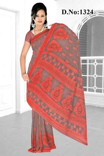 Elegant Designer Saree - Cotton, 5.5m X 1.1m, Red | Soft Fabric, Vibrant Color, Unique Printed Pattern