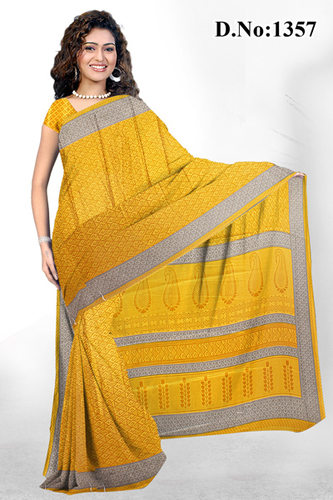 Fancy Sarees - Cotton 5.5m X 1.1m Yellow Printed | Elegant Design, Soft Fabric, Vibrant Color, Comfortable Wear