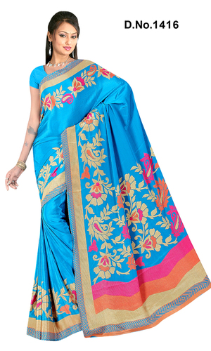 Ladies Fashion Sarees - Silk, 5.5 Meters, Blue | Floral Design, Elegant, Soft Fabric, Comfortable Wear