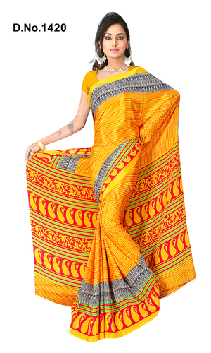 Fashionable Fancy Saree - Polyester, 5.5 Meters, Yellow | Soft Fabric, Elegant Printed Design, Perfect Drape