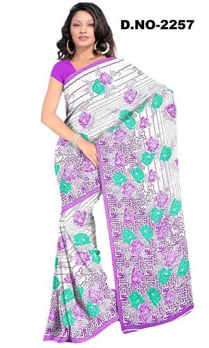 Color Georgette Saree - Georgette, 5.5m Length, White | Soft Fabric, Elegant Design, Lightweight, Stylish Look, Comfortable Wear
