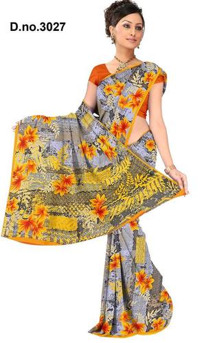 Party Wear Designer Saree Collection - Chiffon, One Size, Grey | Elegant Design, Soft Fabric, Floral Print, Comfortable Fit