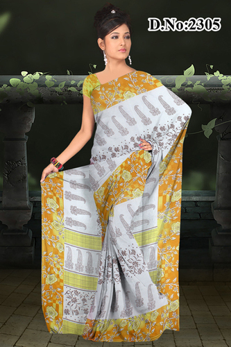 Georgette Saree Online Shopping - Georgette Fabric, 5.5m Length, White | Elegant Design, Soft Fabric, Comfortable Wear