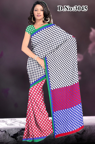 Blue Color New Saree Collection - Cotton, 5.5 Meters, Multicolor | Elegant Design, Soft Fabric, Polka Dots Pattern