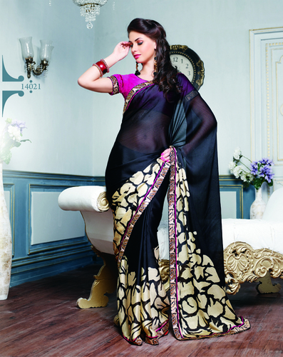 Modern Ladies Wear Saree - Silk, 5.5 Meters, Black | Elegant Embroidery, Soft Fabric, Comfortable Fit