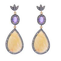 Yellow Sapphire/Amethyst &Diamond Gemstone Earring